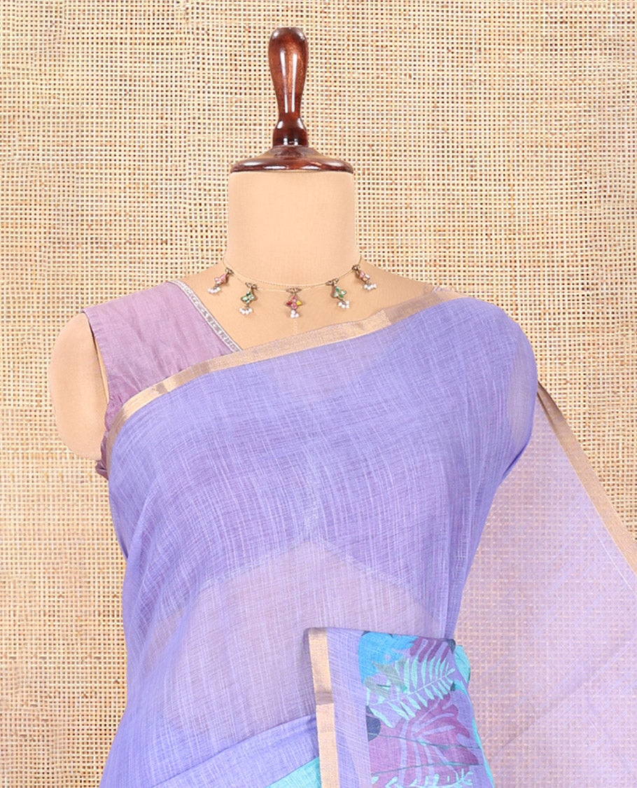Lavender Plain Linen Cotton Saree