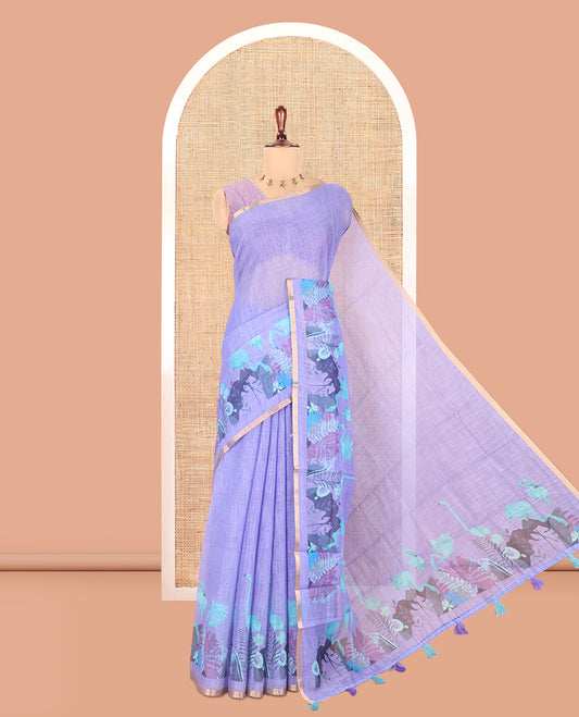 Lavender Plain Linen Cotton Saree