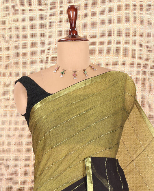 Mehendi-Black Khadi Mul Cotton Saree