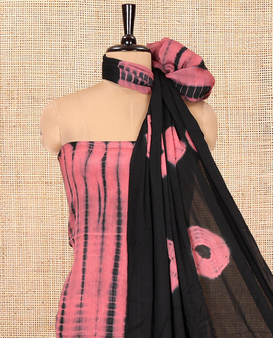 Black and Onion Pink Material Chudidar Set , Elevated with Shibori Printed Viscose Georgette Top, a Contrast Plain Bottom, Paired with Shibori Printed Dupatta