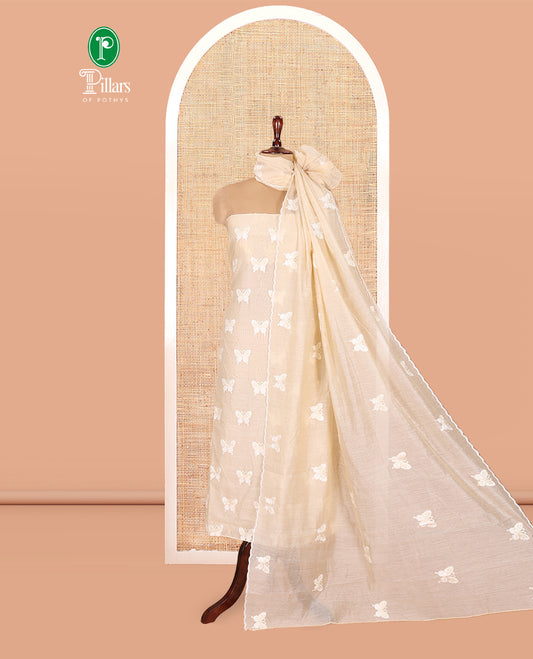 Chikku Chanderi Chanderi Material Chudidar, Butterfly Embroidery Top, Matching Blouse, Scallop Dupatta