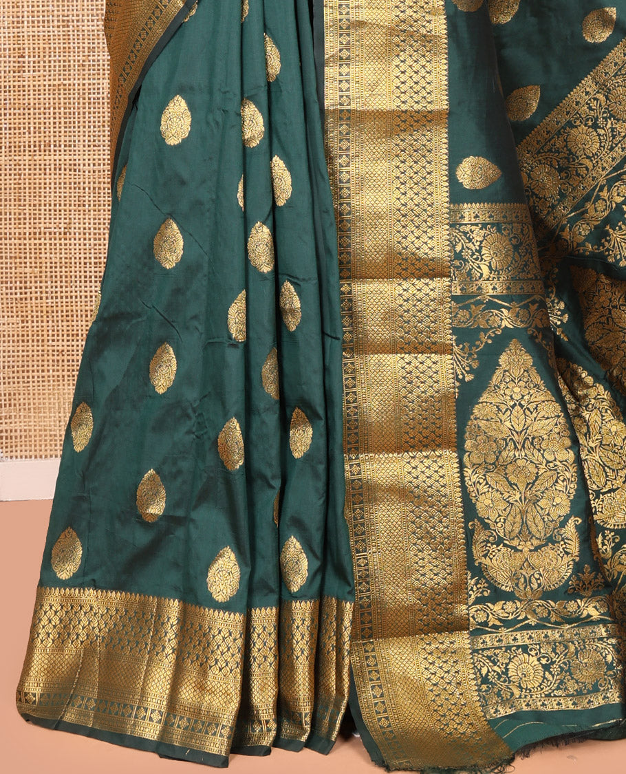 Bottle Green Art Silk Saree, Mesmerized with Zari Buttas, Traditional Border, Intricate Pallu, a Matching Blouse