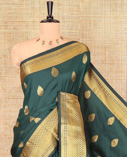 Bottle Green Art Silk Saree, Mesmerized with Zari Buttas, Traditional Border, Intricate Pallu, a Matching Blouse