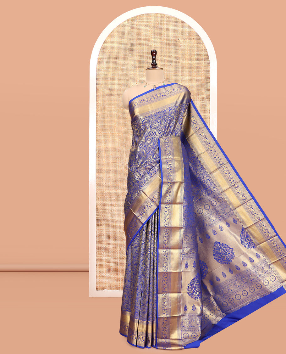 Ink Blue Budget Silk Saree, Decked Up with Jacquard Design, a Zari Border, Grand Pallu, and a Matching Blouse
