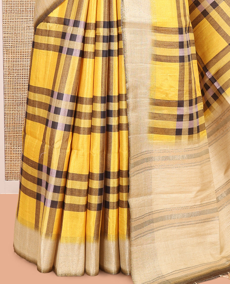 Yellow Fancy Tussar Silk Saree