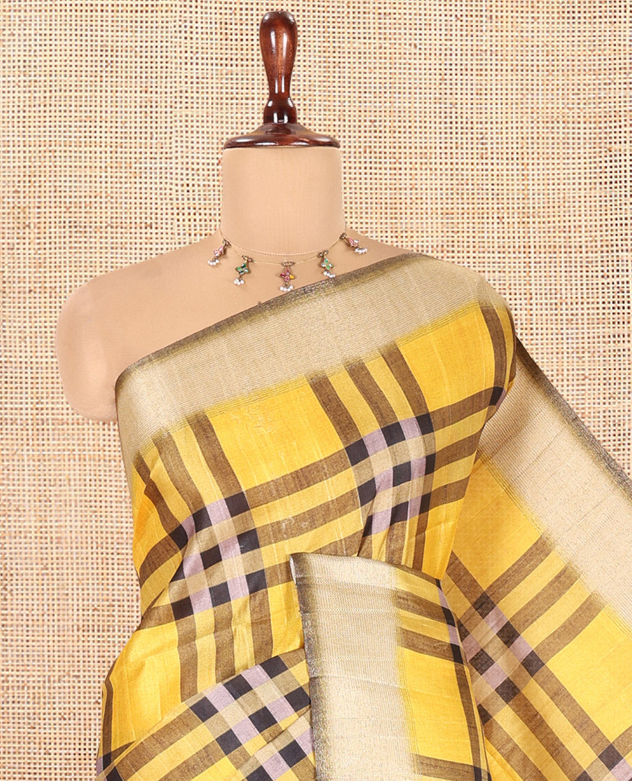 Yellow Fancy Tussar Silk Saree