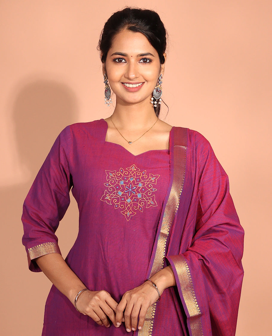 Pink Cotton Readymade Suit