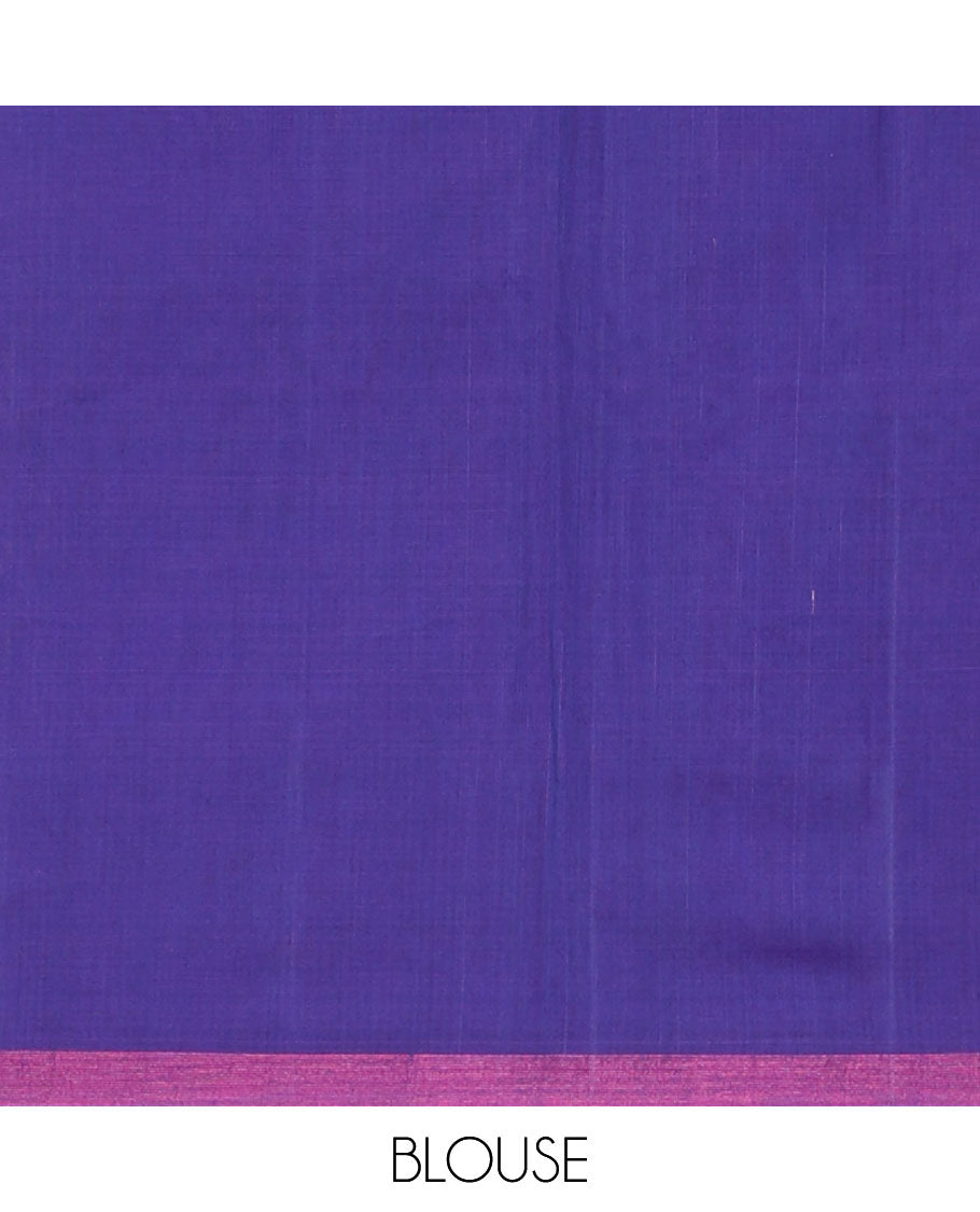 Borderless rose copper zari buttas silk cotton saree, piping zari border, and contrast pallu of intricate designs