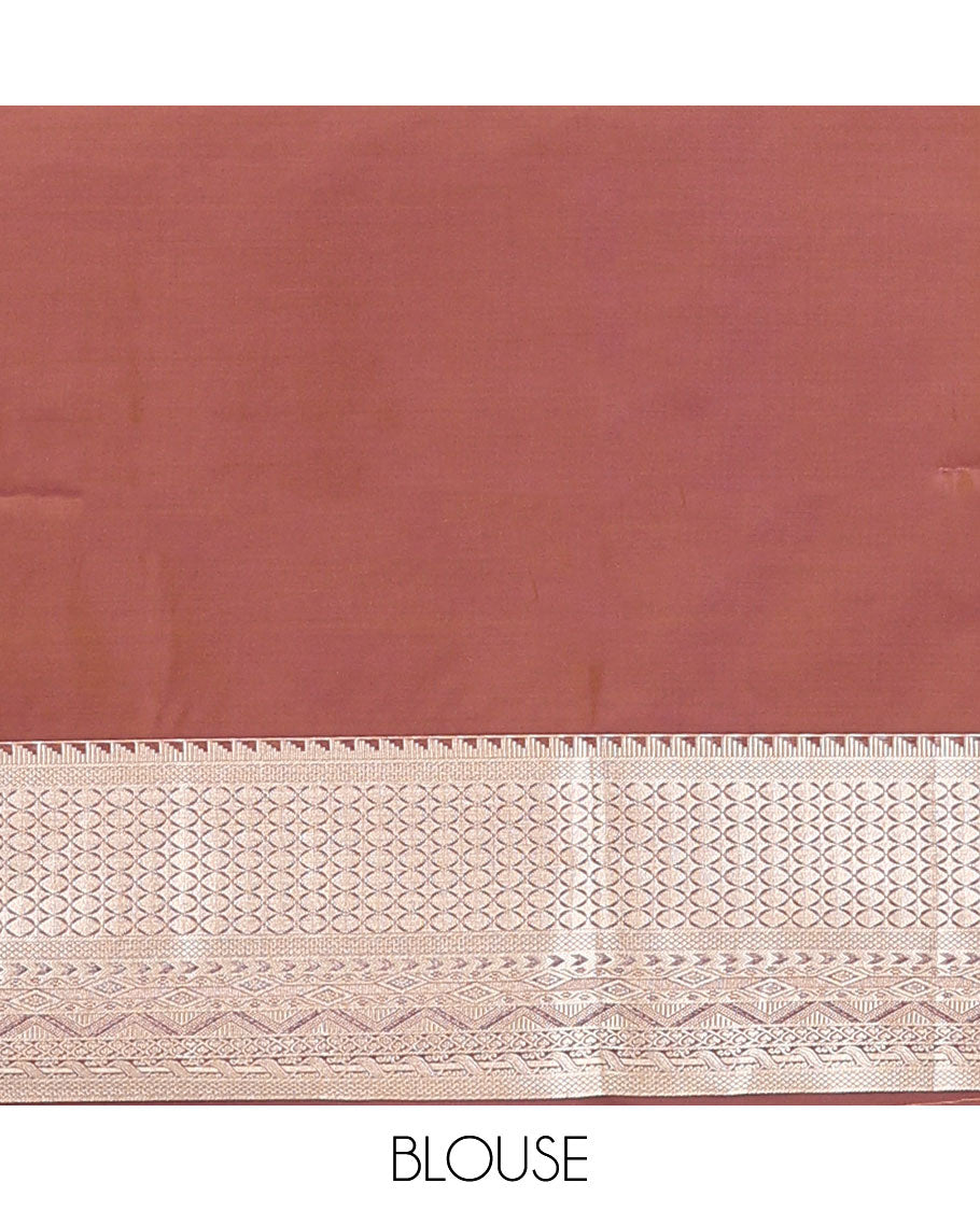 Orange tree buttas soft silk saree, contrast traditional zari design border, and floral design pallu