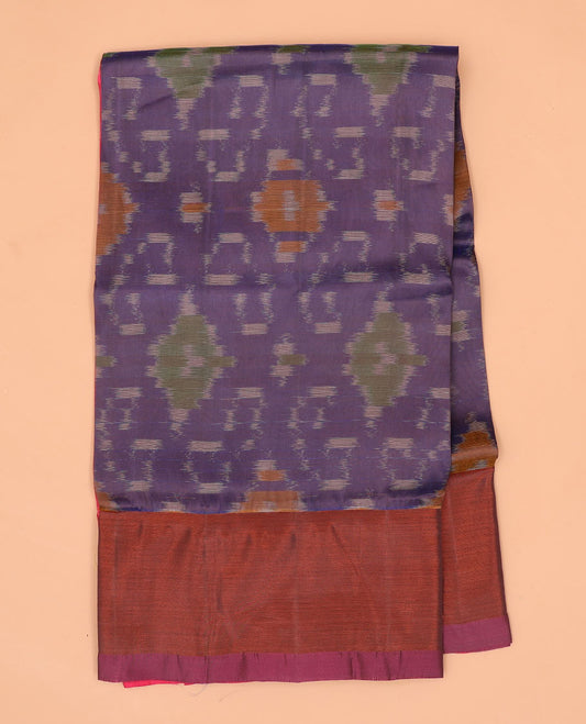 Purple ikkat floral motifs semi-uppada silk with contrast zari border & intricate ikkat design pallu