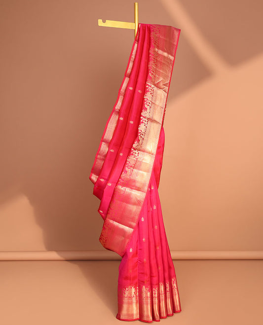 Red floral buttas vasundhara elite silk saree with self intricate zari designb order & checked zari design pallu