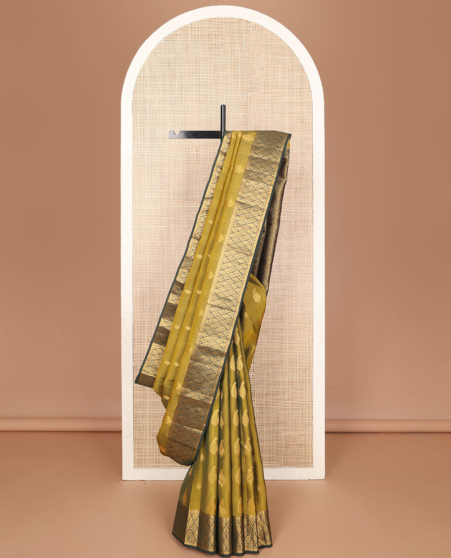 Green striped & manga buttas vasundhara elite silk saree, contrast intricate pallu & border of jaal design
