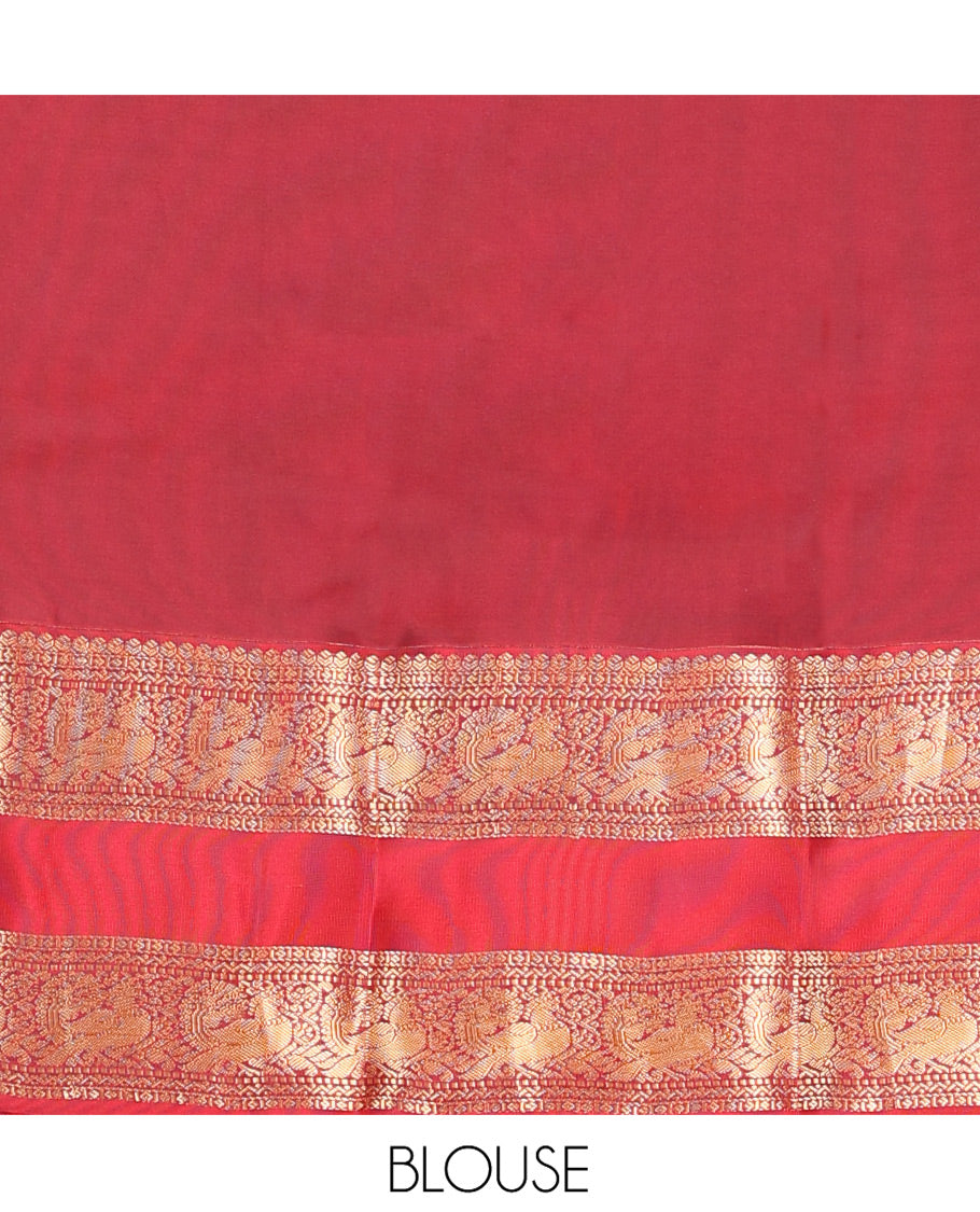 Blue Vasundhara Lite-Silk Mix Saree, Gleamed Up with Zari Buttas, Complemented by Contrast Rettai Pettu Border Featuring Diamond, Neli, Muthu, and Mayil Designs, Grandly Woven Pallu of Jaal Designs, and Paired with a Contrast Blouse