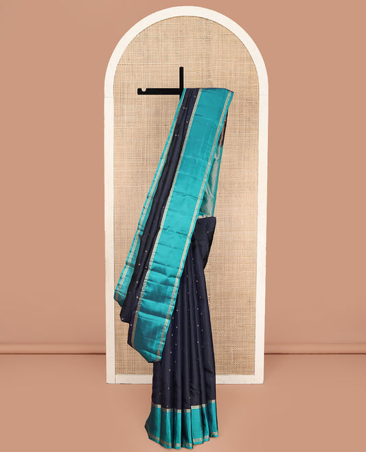 Blue Vasundhara Lite Silk Mix Saree, Finely Crafted with Zari Buttas on Its Body, Complemented by a Contrast Border of Zari Stripes, Intricately Designed Pallu, and Paired with a Contrast Blouse