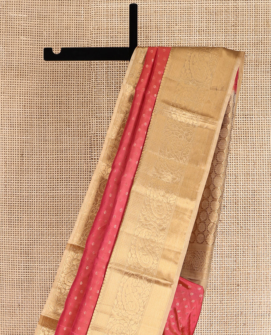 Pink Vasundhara Lite Silk Mix Saree, Decorated with Zari Buttas, Complemented by a Contrast Border of Thilakam Mokku, and Paisley Designs, Intricate Pallu, and a Contrast Blouse