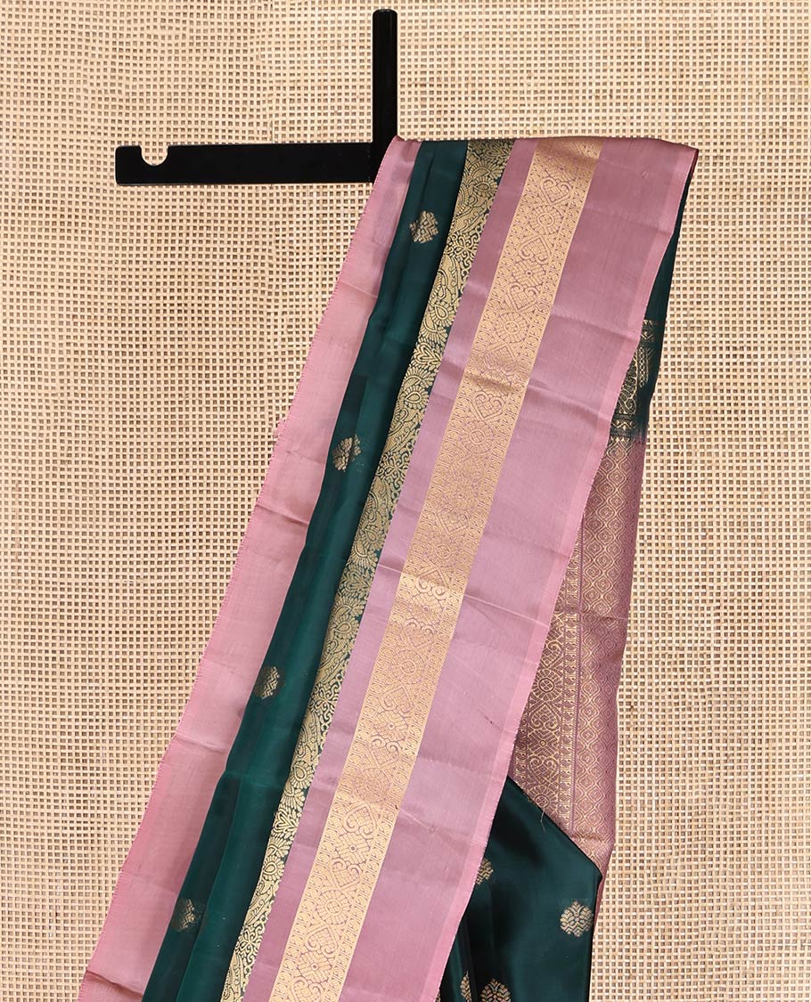 Green Zari-Buttas Vasundhara Lite-Silk Mix Saree, Complemented by a Contrast Traditional Zari Kal Eragina Border, Grand Jaal Pallu, and a Contrast Blouse