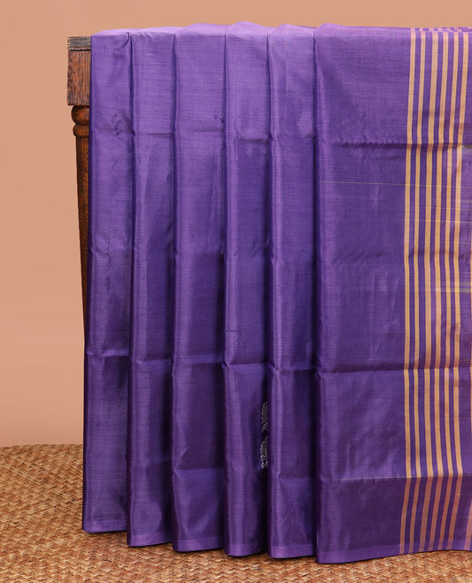 Borderless Violet Banana Pith Saree, Ornamented with Jhumka Buttas All Over Its Body, Complemented by a Contrast Pallu of Jhumka Buttas, and Paired with a Contrast Blouse