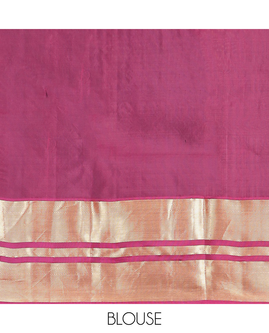 Light gold zari buttas and checked silk saree, contrast border of banaras, mayil kann, and mayil designs, and zari-rich jaal pallu