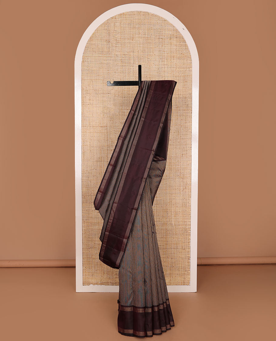 Maroon zari striped silksaree, rettai pettu zari striped border & pallu of zari-enriched jaal designs