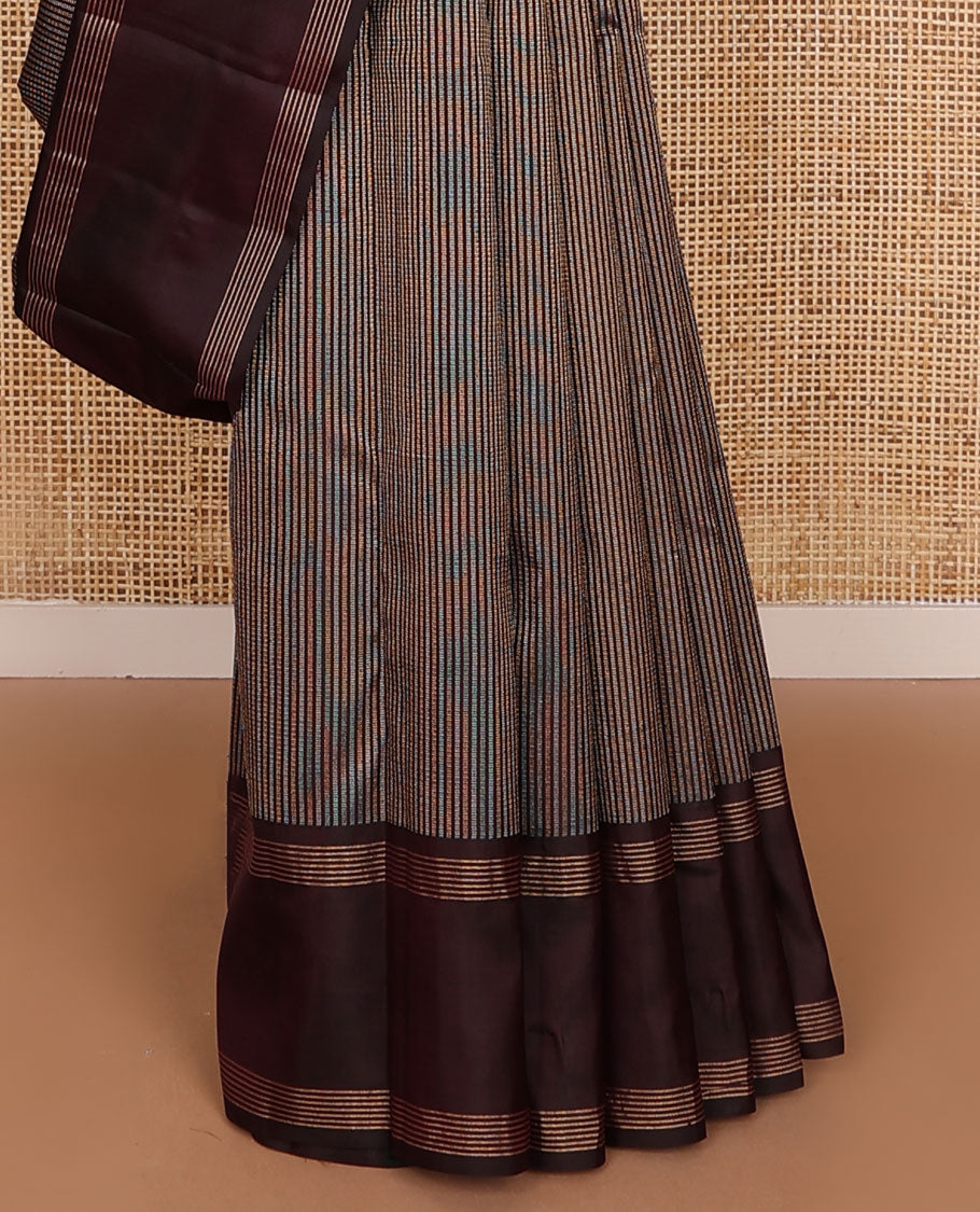 Maroon zari striped silksaree, rettai pettu zari striped border & pallu of zari-enriched jaal designs