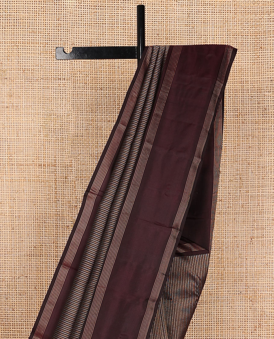 Maroon zari striped silksaree, rettai pettu zari striped border & pallu of zari-enriched jaal designs