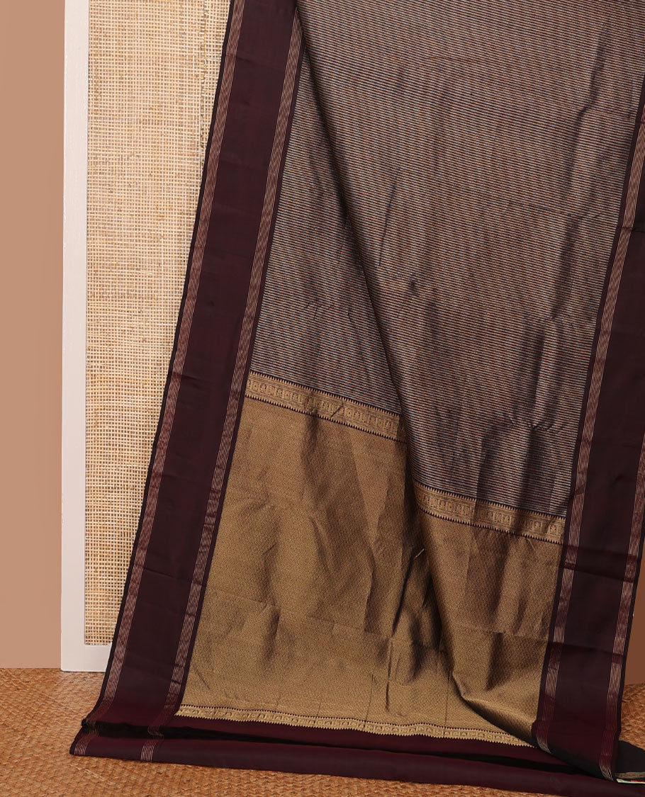 Maroon zari striped silksaree, rettai pettu zari striped border & pallu of zari-enriched jaal designs