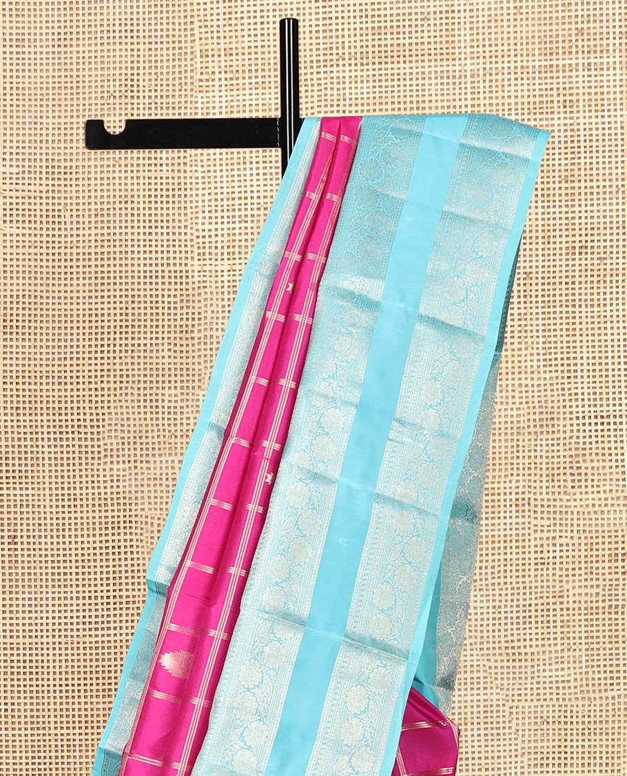 Pink Vasundhara Silk Saree, Enriched with Rekku Butta Enclosed Checks, Complemented by a Contrast Rettai Pettu Kodi Visiry Border, Grand Pallu, and Contrast Blouse