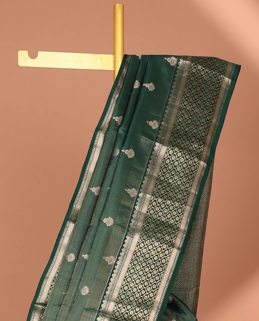 Green floral buttas silk saree with self traditional zari border & intricate zari design pallu