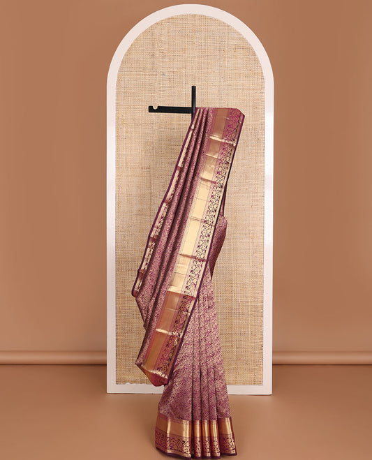 Maroon jacquard wedding silk saree, traditional zari border & pallu of jaal design weave