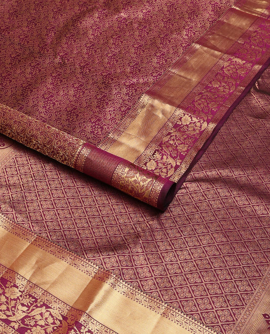 Maroon jacquard wedding silk saree, traditional zari border & pallu of jaal design weave