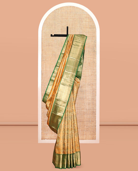 Orange Kanchipuram Wedding Silk Saree, Detailed with Jacquard Design, a Contrast Border of Traditional Designs, Grand Pallu, and a Contrast Blouse