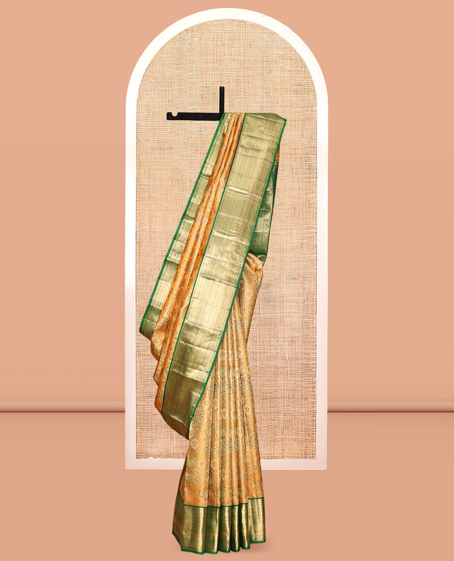 Orange Kanchipuram Wedding Silk Saree, Detailed with Jacquard Design, a Contrast Border of Traditional Designs, Grand Pallu, and a Contrast Blouse