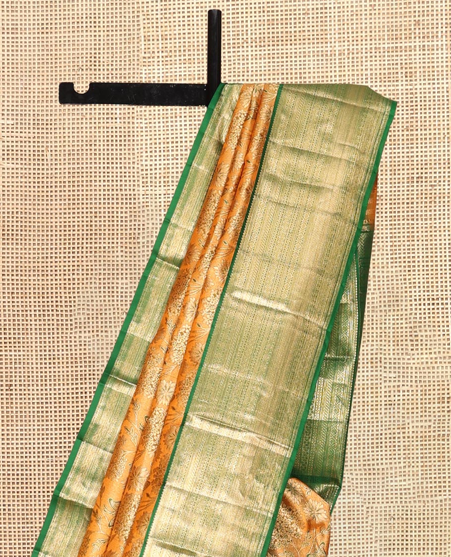 Orange Kanchipuram Wedding Silk Saree, Detailed with Jacquard Design, a Contrast Border of Traditional Designs, Grand Pallu, and a Contrast Blouse