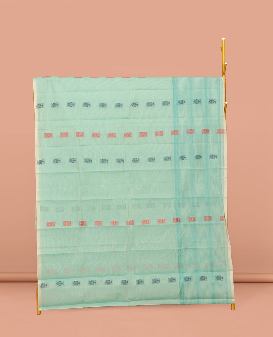Borderless Blue Kanchi Cotton Saree, Delicately Woven with Buttas on Its Body, Highlighted by Pallu of Jaal Designs, and Paired with a Matching Blouse