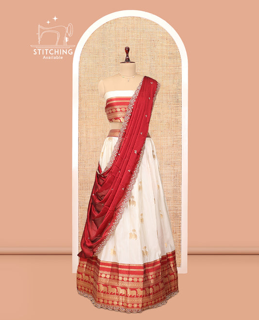 White-Red Banaras Half-Saree