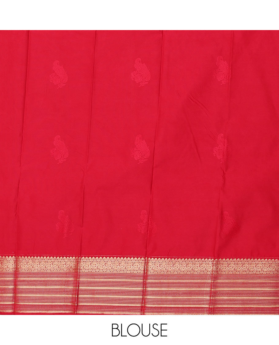 Grey Budget Silk Saree Featuring Zari Buttas, Subtly Sparked with Traditional Zari-Design Border, Captivated with Contrast Intricately Designed Pallu, and Paired with a Contrast Blouse