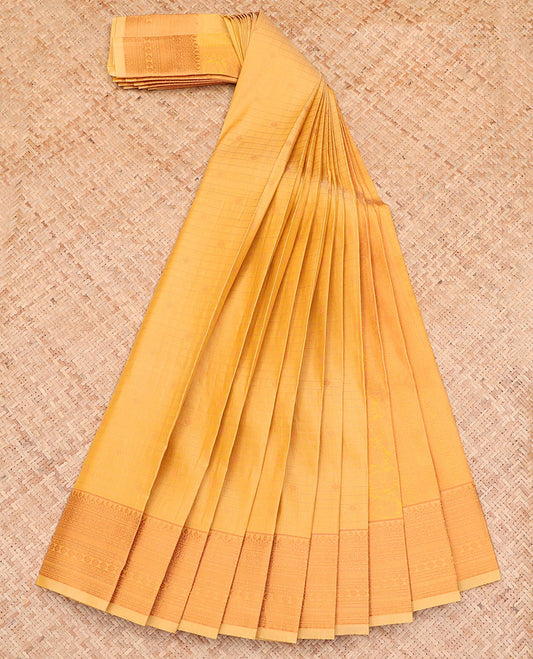 Sandal Budget Silk Saree, Sparsely Woven with Zari Buttas and Checks All Over Its Body, Highlighted by a Traditional Zari Design Border, Sparsely Woven Pallu, and Paired with a Matching Blouse