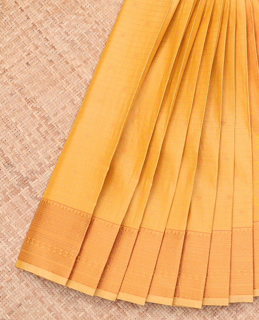 Sandal Budget Silk Saree, Sparsely Woven with Zari Buttas and Checks All Over Its Body, Highlighted by a Traditional Zari Design Border, Sparsely Woven Pallu, and Paired with a Matching Blouse