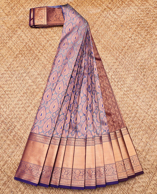 Blue Budget Silk Saree, Spotlighted with Jacquard, Complemented by Contrast Traditional Zari Border, Intricate Pallu, and a Contrast Blouse