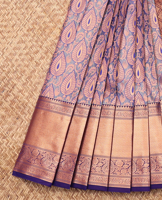 Blue Budget Silk Saree, Spotlighted with Jacquard, Complemented by Contrast Traditional Zari Border, Intricate Pallu, and a Contrast Blouse