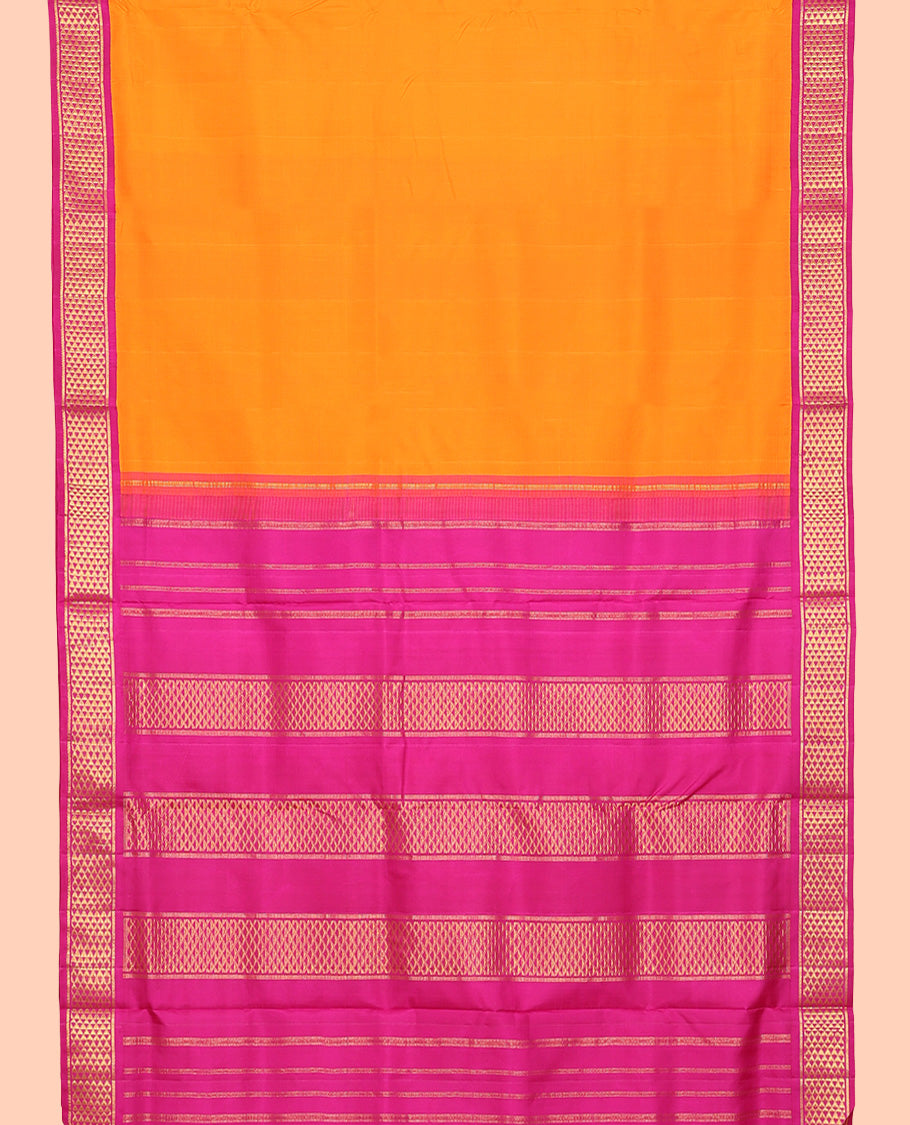 Orange Plain Nine-Yard Pure Silk Saree