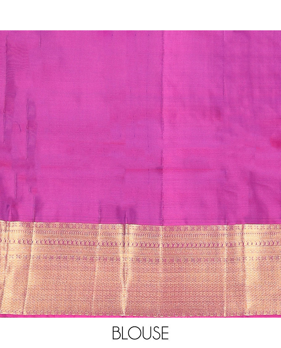 Blue zari buttas vasundhara silk mix saree, contrast border of thilakam, manga,kathir,mayil kann & rudraksham designs & intricate pallu