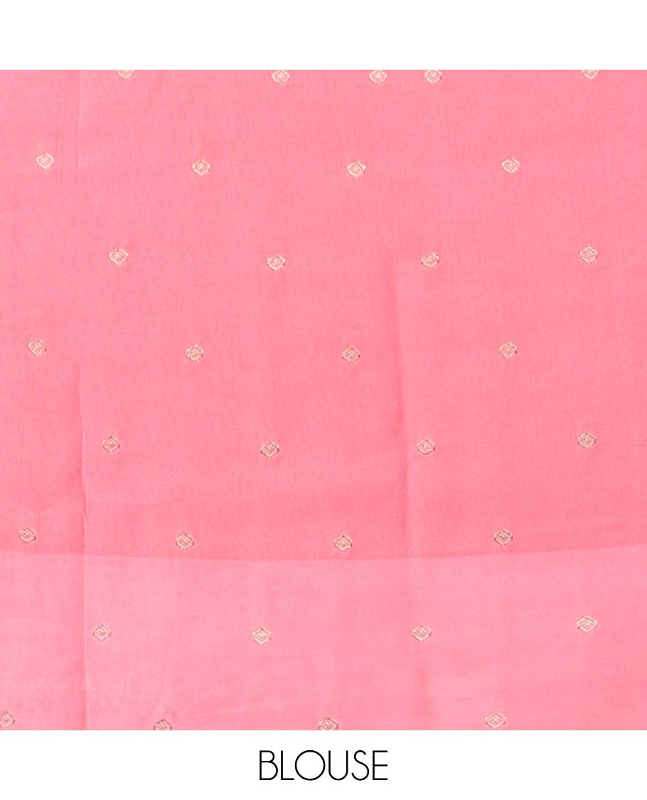 Pink jaal design Mushru silk saree, floral design border & pallu of intricate designs