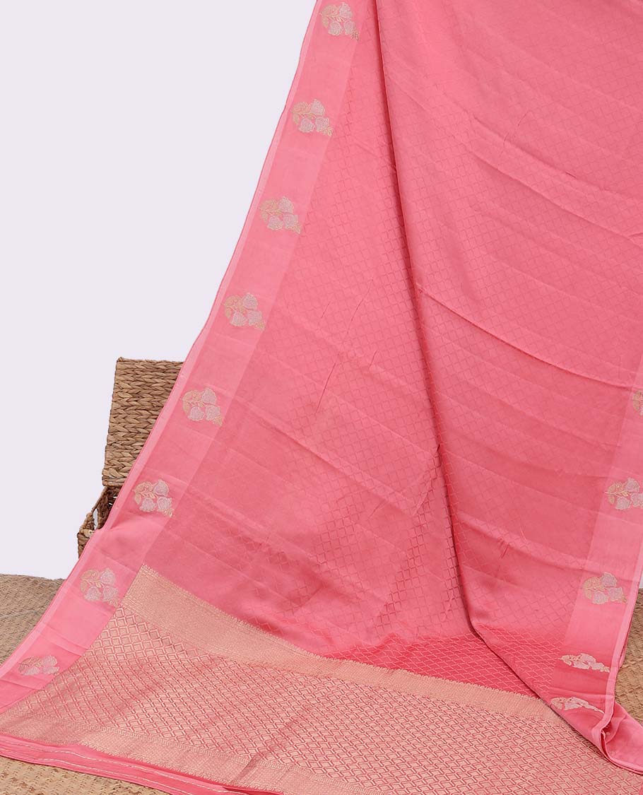 Pink jaal design Mushru silk saree, floral design border & pallu of intricate designs