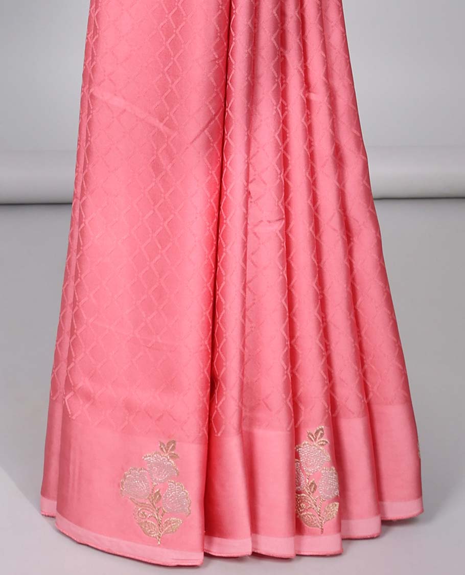 Pink jaal design Mushru silk saree, floral design border & pallu of intricate designs