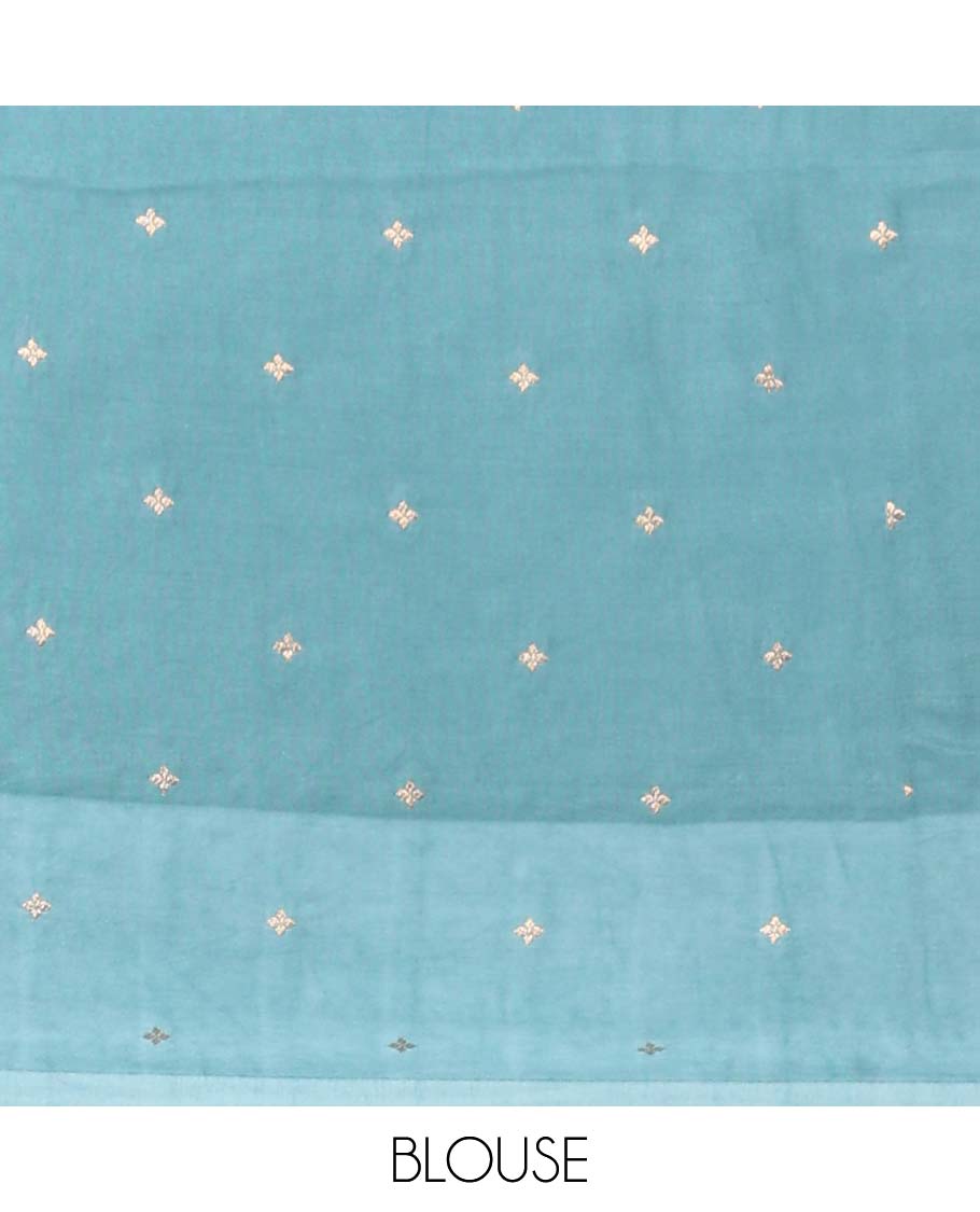 Blue striped Mushru silk saree, bird design border & pallu of intricate designs