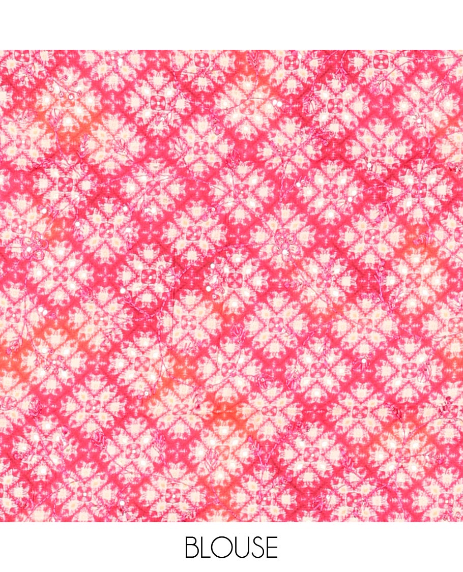 Red shibori printed half-saree, shibori printed blouse & contrast solid dhavani
