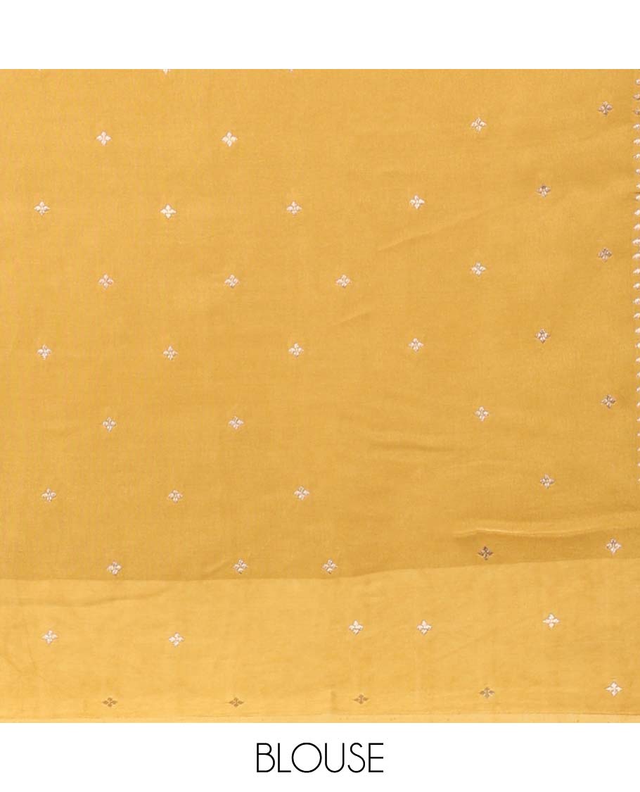 Yellow jaal design mushru silk saree, bird design border & pallu of intricate designs
