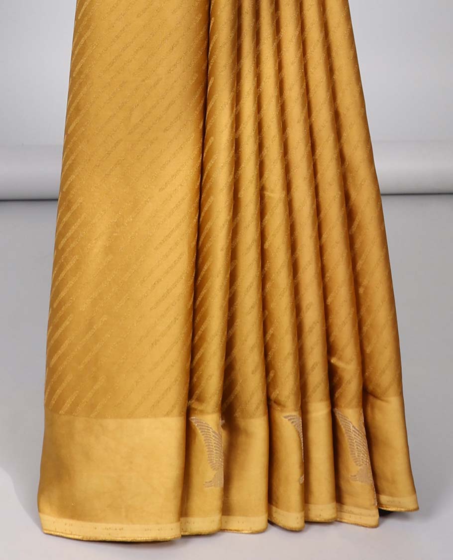 Yellow jaal design mushru silk saree, bird design border & pallu of intricate designs