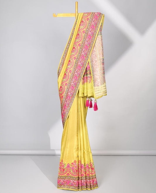 Green floral design dola silksaree, contrast floral border & meenakari floral pallu